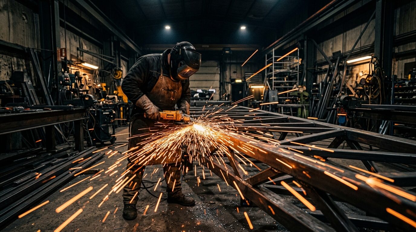 Welder working on a metal fabrication project